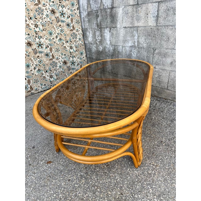 Coastal Style Braided Rattan and Wicker Coffee Table. Circa 1980s For Sale - Image 4 of 12