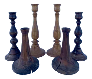 Assortment of Turned Wood Candlesticks- Set of 6
