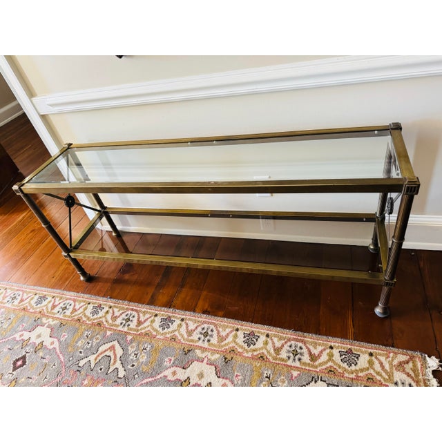 Brass Vintage Neo-Classical Aged Brass Two Tier Console Table For Sale - Image 8 of 12