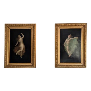 Nude Dancing Nymphes in Sheer Robes, 1800s, Oil Painting, Framed For Sale