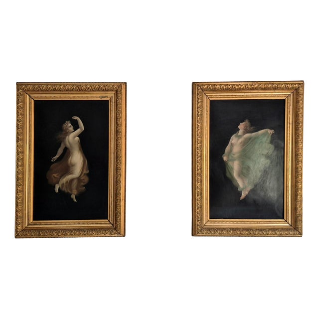 Nude Dancing Nymphes in Sheer Robes, 1800s, Oil Painting, Framed For Sale