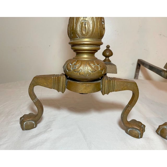 Pair of 2 Antique Ornate Victorian Solid Bronze Cast Iron Fireplace Andirons Set For Sale - Image 12 of 16