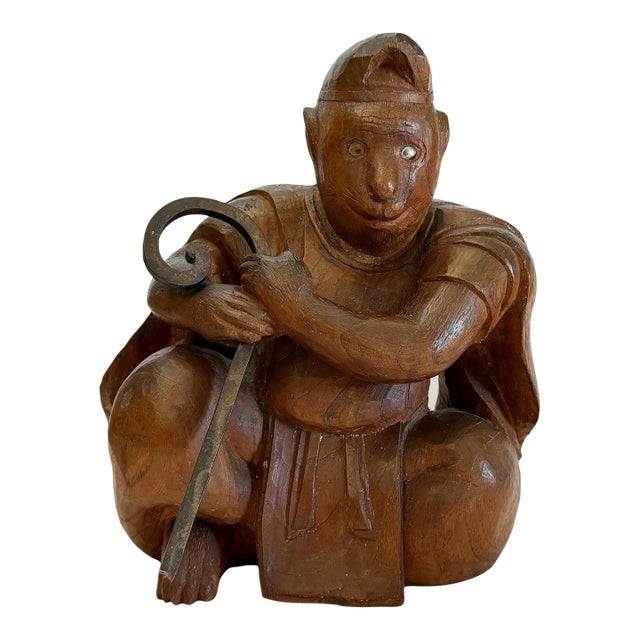Antique Wood Carving of a Monkey in a Monk's Robe For Sale