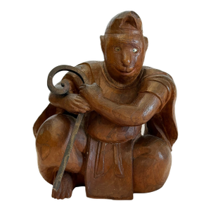 Antique Wood Carving of a Monkey in a Monk's Robe