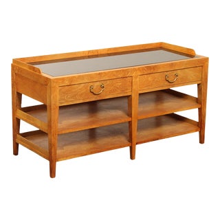 Granite Top Burlwood Two Drawer Server For Sale