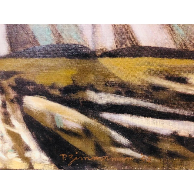 American Paul Zimmerman, Social Realist Street Scene Modernist Landscape Oil Painting, 1953 For Sale - Image 3 of 4