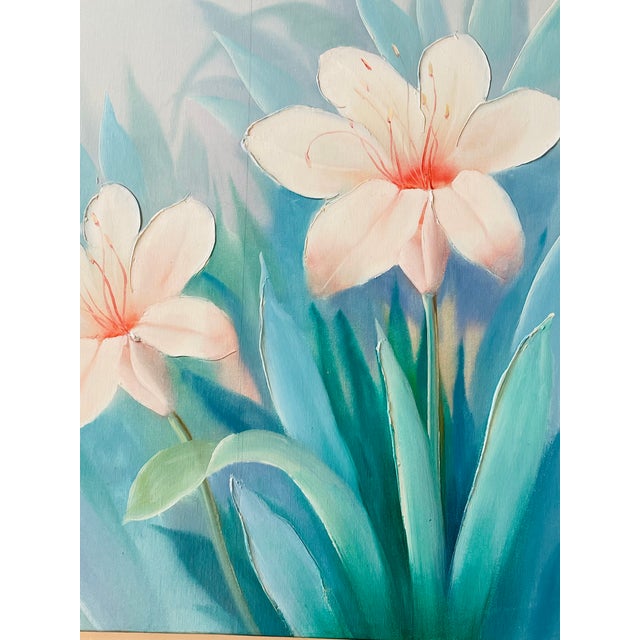 1970s White Lotus Oil on Canvas American Painting R Francis For Sale - Image 4 of 5