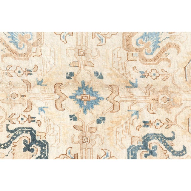1930s 1930s Floral Persian Kirman Camel, Light Brown, Indigo Blue Handmade Wool Rug For Sale - Image 5 of 11