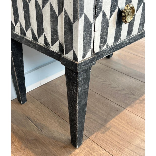 Black Mid 19th Century Small Italian chest of drawers with patina and trompe-l'oeil painting For Sale - Image 8 of 12