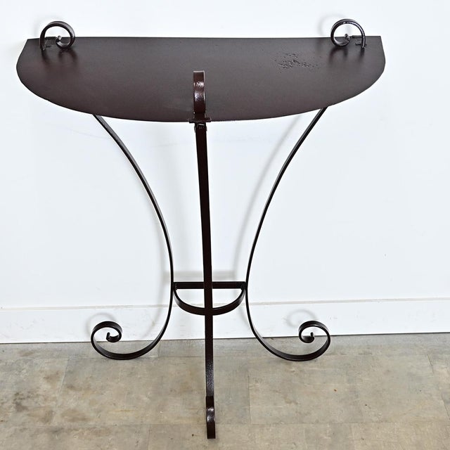 Early 20th Century French Wrought Iron Demilune Console in New Powder-coat For Sale - Image 10 of 11