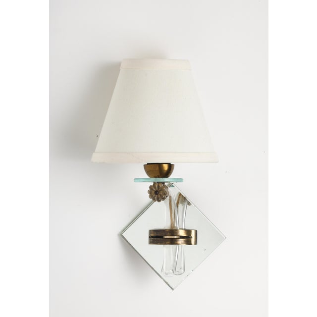 Midcentury French Mirrored Sconces With Blown Glass and Brass Fittings For Sale - Image 10 of 11