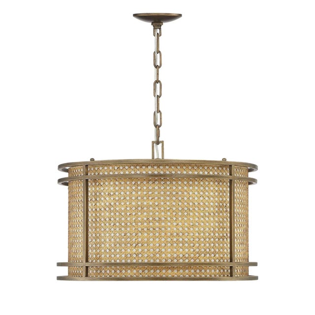 Beautiful craftsmanship defines this transitional drum pendant ceiling fixture. The hardback shade is made of hand-...