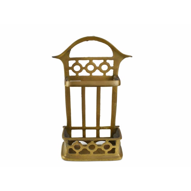 Mid-Century Modern Early 20th Century English Heavy Solid Brass Fireside Companion Fireplace Tools & Stand For Sale - Image 3 of 13