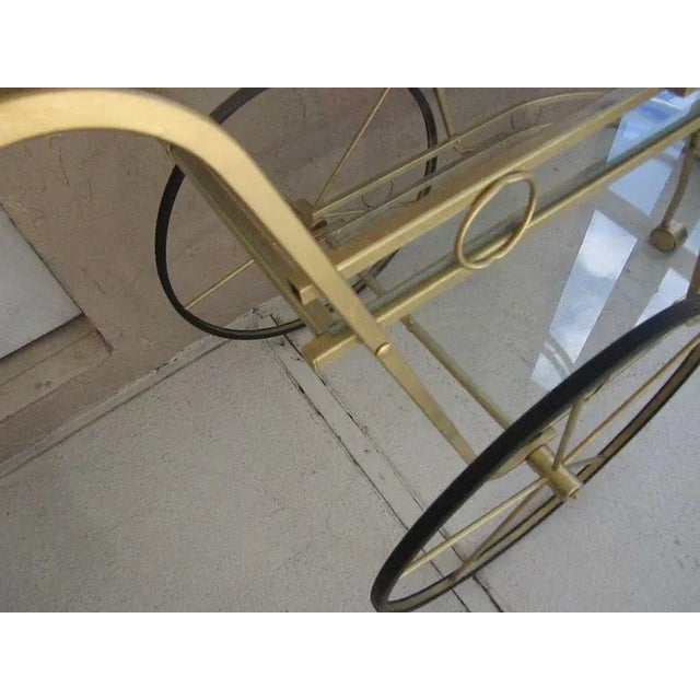 Mid-Century Italian Metal Glass Gold Bar Beverage Cart Style: Mid-Century Color: Gold Dimensions: 22" W x 34" H x 48" D...