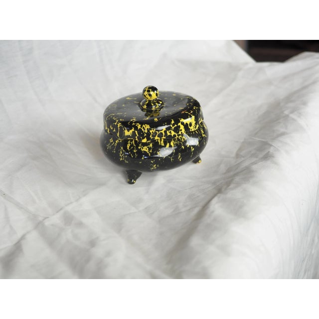 French Mid-Century French Pierre Lucas Black and Yellow Tripod Ceramic Box For Sale - Image 3 of 12