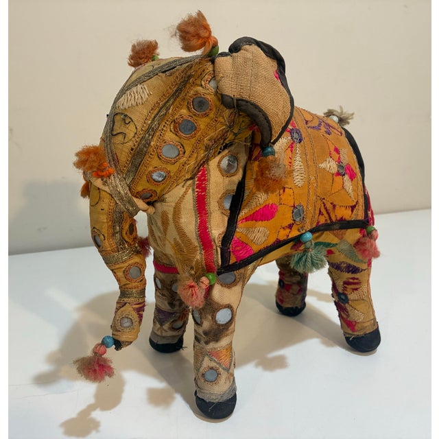 1950s Mid-Century Indian Folk Art Elephant & Camel Pair | Handmade Shisha Embroidery | Rajasthan Textile Sculptures For Sale - Image 5 of 12