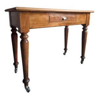 Vintage Beechwood Office Desk with Linoleum Top and Drawer, 1930s For Sale