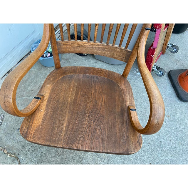 Antique Oak Courtroom Juror Chairs Set of 3 Cast Iron Base Early 1900s For Sale - Image 16 of 18
