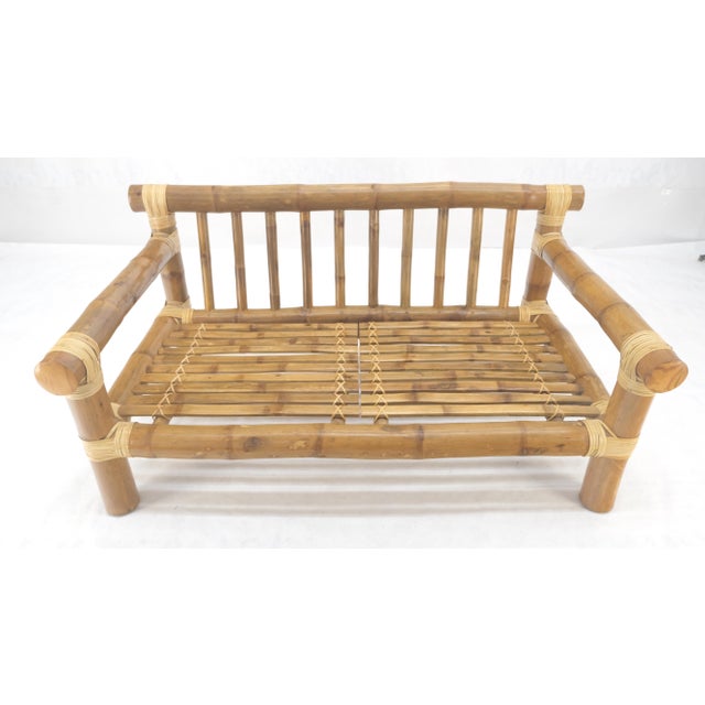 Thick Bamboo Frame Mid Century Modern c1970s Loveseat Sofa MINT For Sale - Image 6 of 18