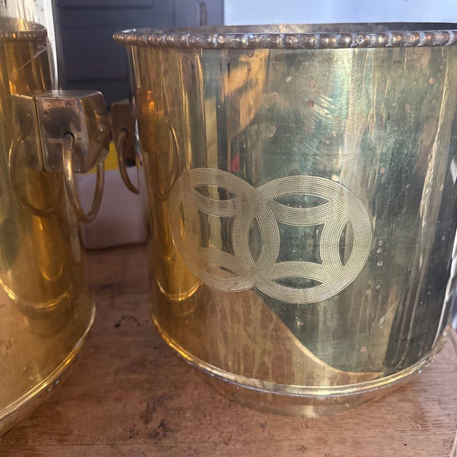 Chinoiserie Set of Large Brass MCM Chinoiserie Cachepots For Sale - Image 3 of 6