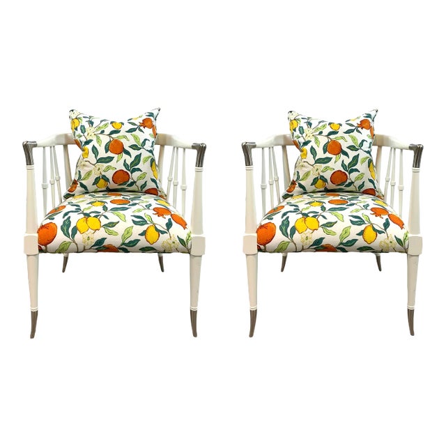 Caracole Couture Italian Modern White Lounge Chairs Pair For Sale