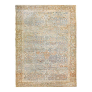Antique Sultanabad Handmade Allover Floral Light Blue Wool Rug For Sale