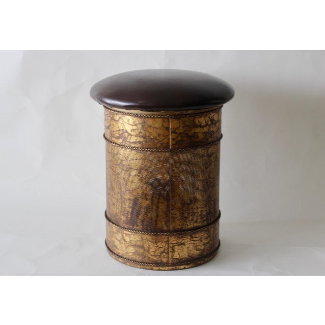 Metal Mid Century Italian Gilded Stool With Storage Rope Detail For Sale - Image 7 of 12