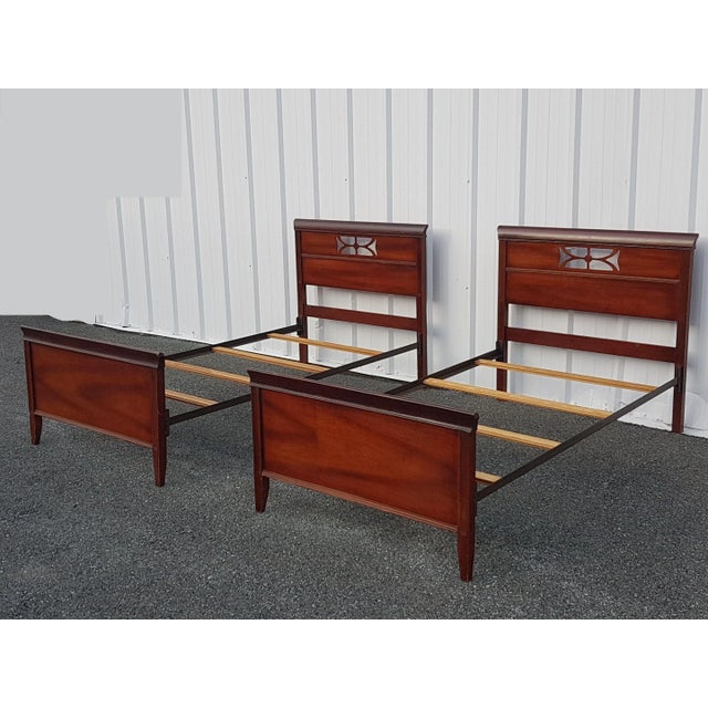 Mid 20th Century Vintage Twin Size Sleigh Mahogany Beds, Pair For Sale - Image 11 of 11