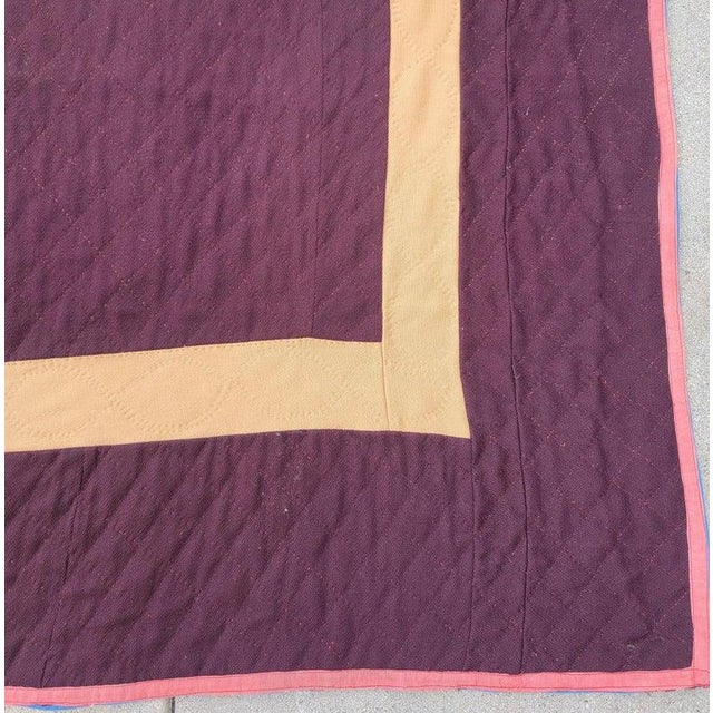 1930s 1930s Amish Wool Center Diamond in a Square Quilt For Sale - Image 5 of 8