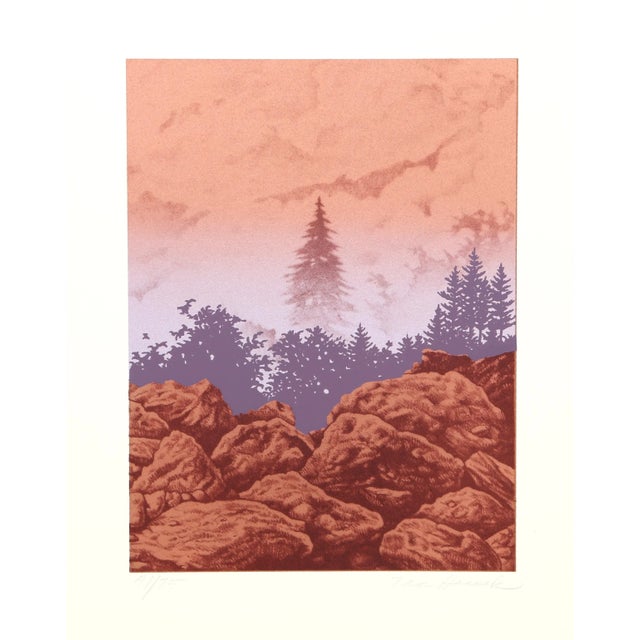 Modern Ian Hornak, Forest Cliff (Red), Serigraph For Sale - Image 3 of 3