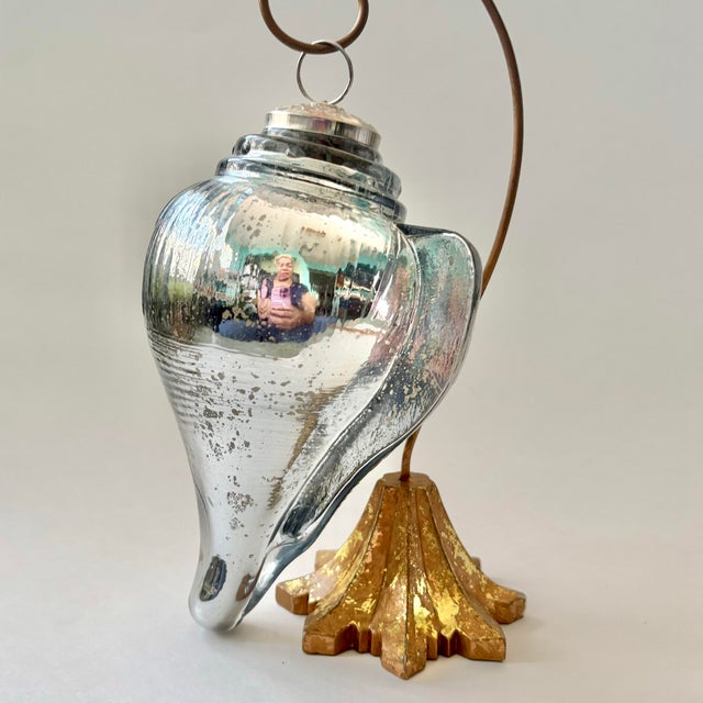 1980s Oversized Vintage Mercury Glass Conch Shell Christmas Ornament - Kugel Style For Sale - Image 5 of 8