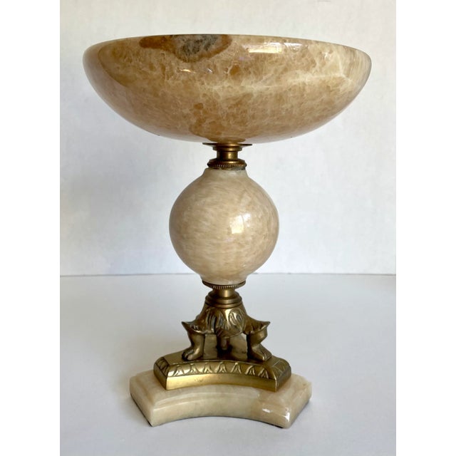 1960's Brass and Alabaster Stone Pedestal Bowl For Sale In Los Angeles - Image 6 of 11