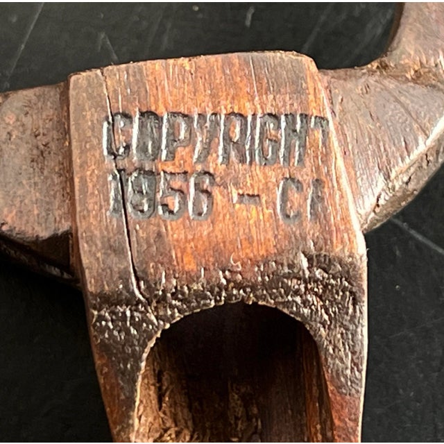 Vintage 1950's Water Buffalo / Bull Head Carved Wood Napkin Rings - Set of 6 For Sale - Image 9 of 9