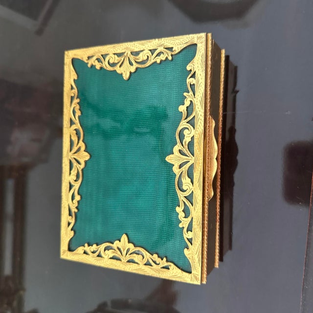 Late 20th Century Gilt Etched Green Enamel Box For Sale In West Palm - Image 6 of 6