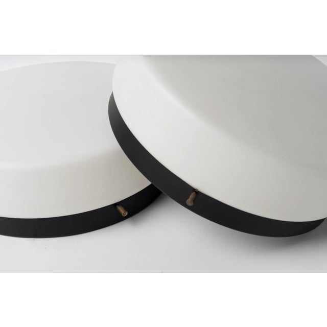 1960s Round Black Lacquered Metal, Brass and Milk Glass Sconces, France 1960s For Sale - Image 5 of 5