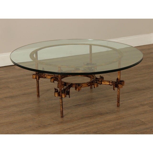 Mid-Century Modern Vintage Wrought Iron Round Glass Top Coffee Table For Sale - Image 3 of 12