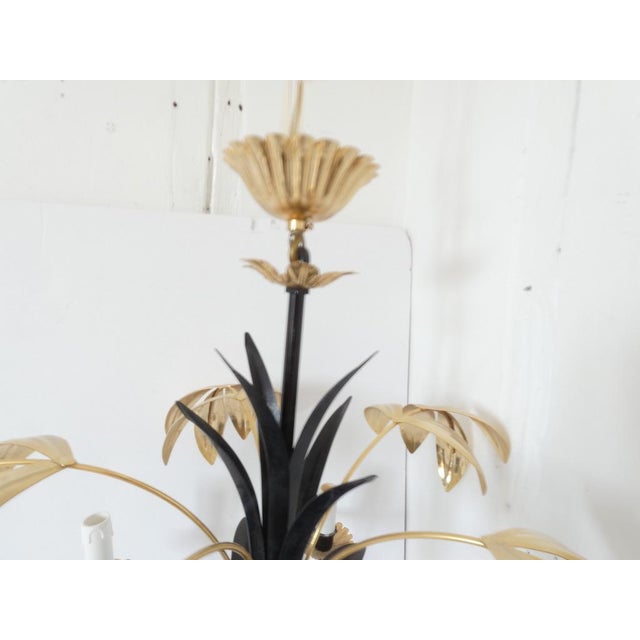 Vintage French Metal Tole Gold and Black Chandelier For Sale - Image 5 of 8