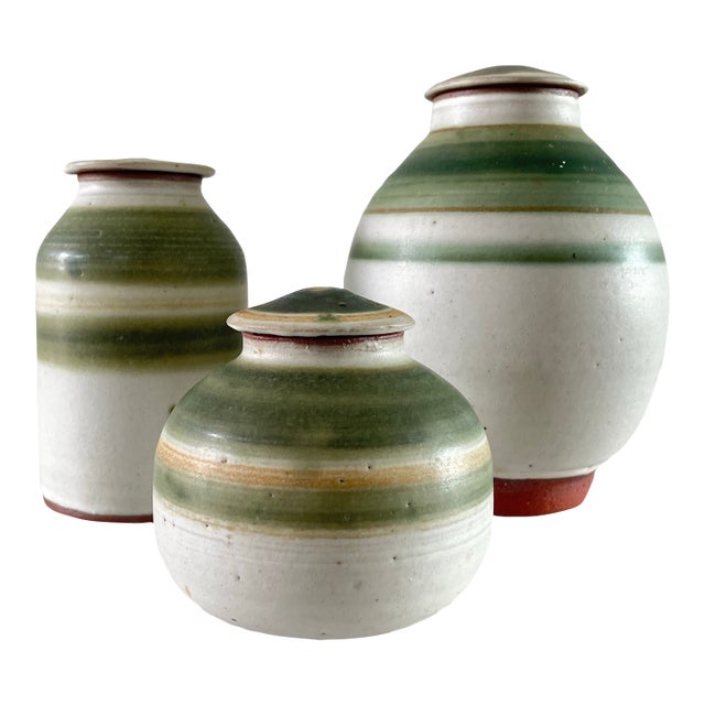 Mid 20th Century Studio Ceramic Jars With Lids - Set of 3 For Sale