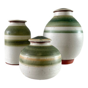 Mid 20th Century Studio Ceramic Jars With Lids - Set of 3