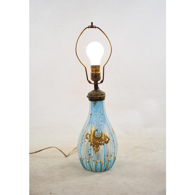 Mid-Century Modern Blue and Gold Glass Table Lamp | Chairish