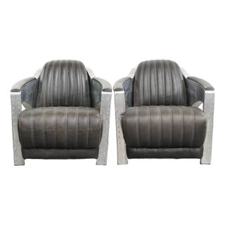 Industrial Black Cowhide Aviator Chairs, Set of 2 For Sale