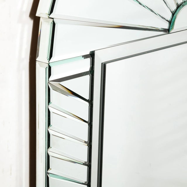 Glass Mid-Century Modernist Arch Form Beveled & Directionally Tessellate Panel Mirror For Sale - Image 7 of 11