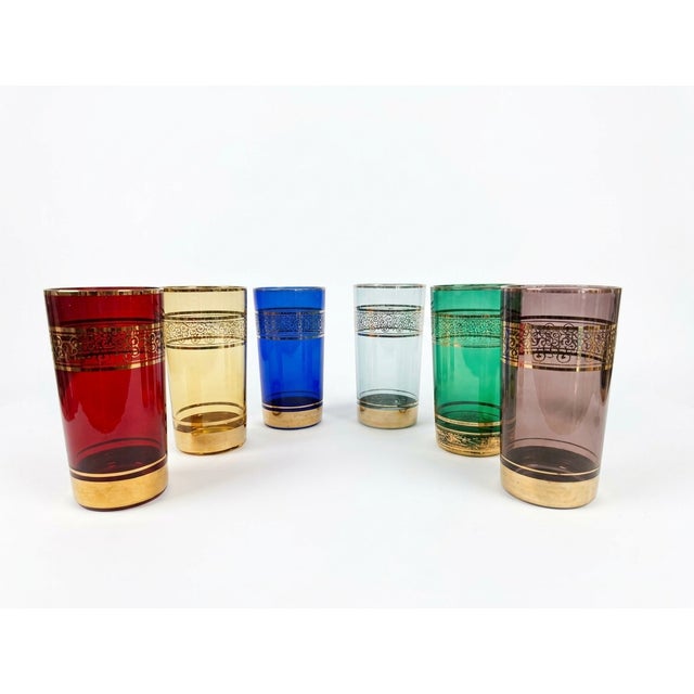 Mid-Century Modern Mid-Century Modern Gilded Jewel-Toned Highball Glasses, 1960s, Set of 6 For Sale - Image 3 of 3