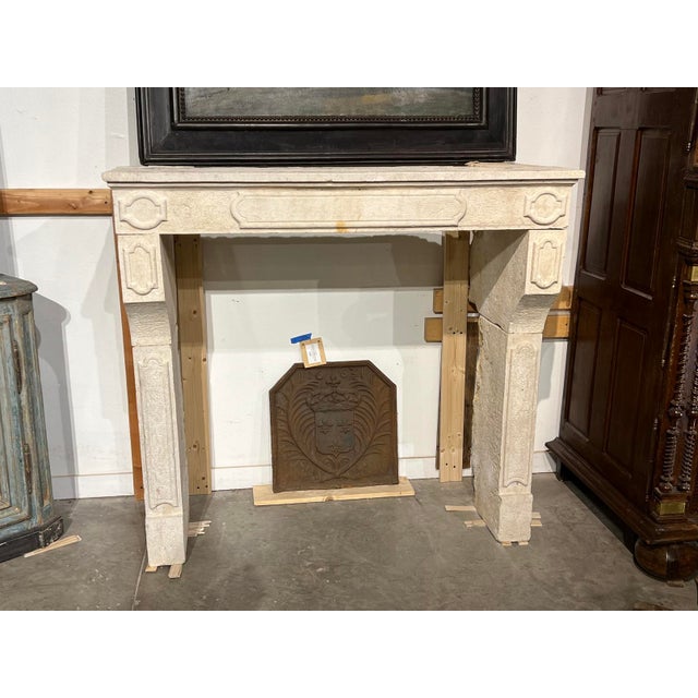 French Antique French Limestone Fireplace Mantel From Burgundy, 19th Century For Sale - Image 3 of 18