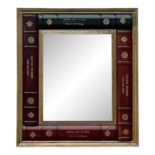 Vintage Regency Embossed Leather Books Mirror For Sale
