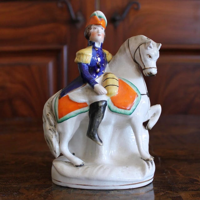 Staffordshire Potteries Pair of Staffordshire Figures, Lady and Gentleman, Mounted on Horses For Sale - Image 4 of 8