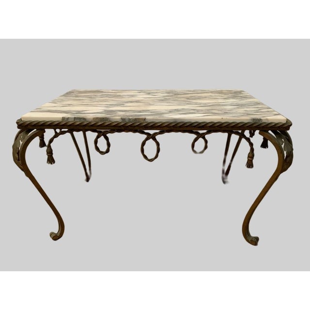 20th Century Hammered Wrought Iron Coffee Table with Breccia Marble Top For Sale - Image 9 of 9