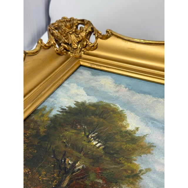 Mid 20th Century Signed European Pastoral Oil Painting in Ornate Rococo Gilt Frame With Grazing Sheep For Sale - Image 10 of 12