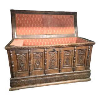 Antique Carved Oak Coffer – Gothic / Jacobean Blanket Chest | 17th Century Style For Sale
