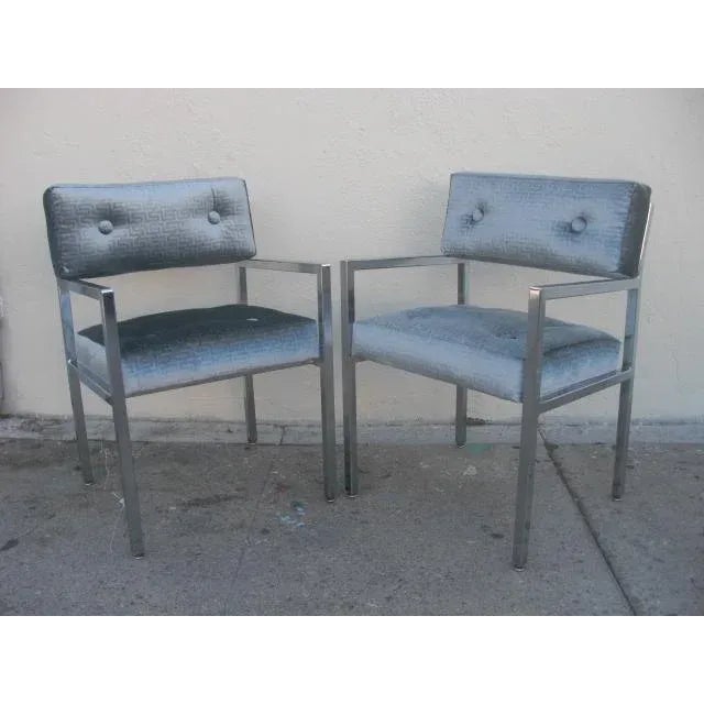 1970s Modern Chrome Armchairs in Greek Key Velvet Upholstery - a Pair For Sale - Image 13 of 13